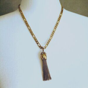 J. Crew Gold Flower Bud and Chain Tassel Necklace, NWT